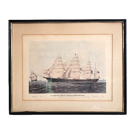 Vintage "Clipper Ship Great Republic" Offset Lithograph of Engraving