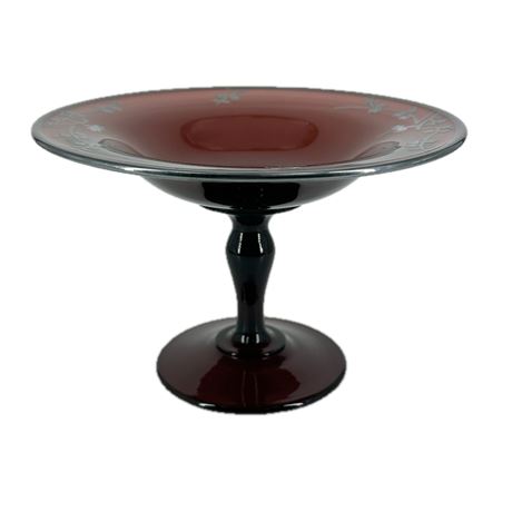 Vintage Amethyst Glass Pedestal Dish with Sterling Silver Overlay