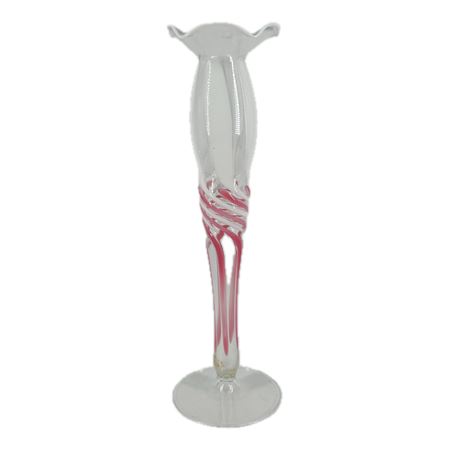 Vintage Hand Blown Art Glass Pink & White Swirl Vase