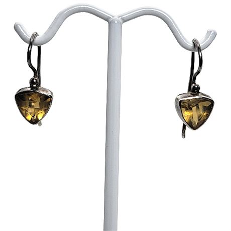 Sterling Silver Trillion Cut Yellow Gemstone Earrings