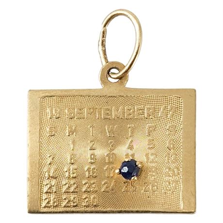 Vintage 14K Gold September 18, 1947 Calendar Charm w/ Sapphire