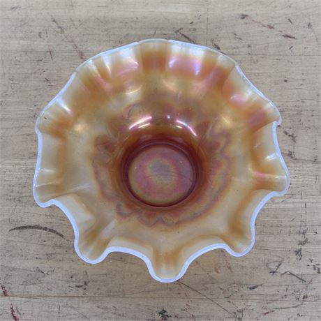 Dugan Carnival Glass Footed Bowl with Ruffled Edge