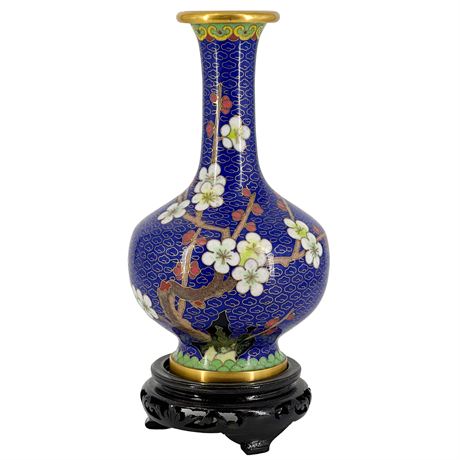 Vintage Chinese Cloisonné Vase with Display Stand