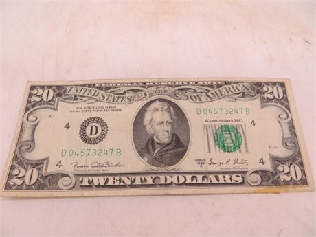 1969 $20 Federal Reserve Note # D 04573247 B