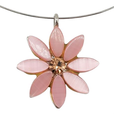 Vintage Pink Glass & Rhinestone Memory Coil Choker Necklace