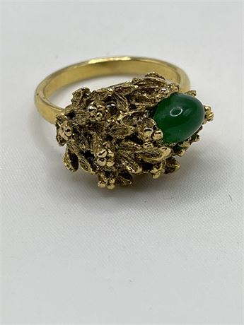 Faux jade stone and  gold nugget ring