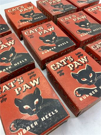12 Boxes of Vintage Cat’s Paw Advertising Cobbler Rubber Shoe Heels
