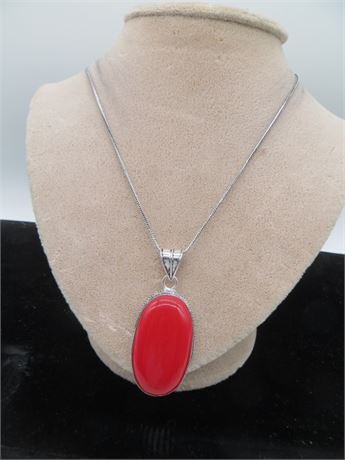New Red Coral German Silver 18" Necklace