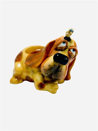 Vtg Douglas Russ Berrie Silly Basset with Bird Votive Holder