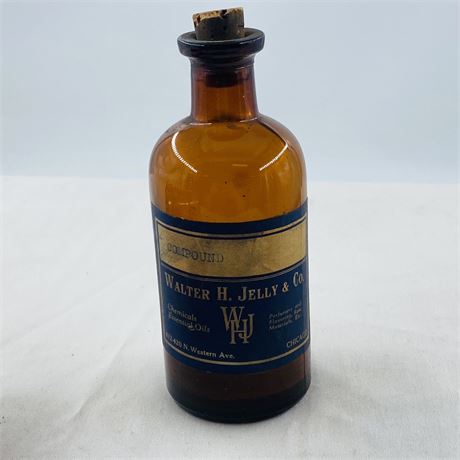 Antique Walter H. Jelly Medicinal Compound Bottle w/ Paper Label