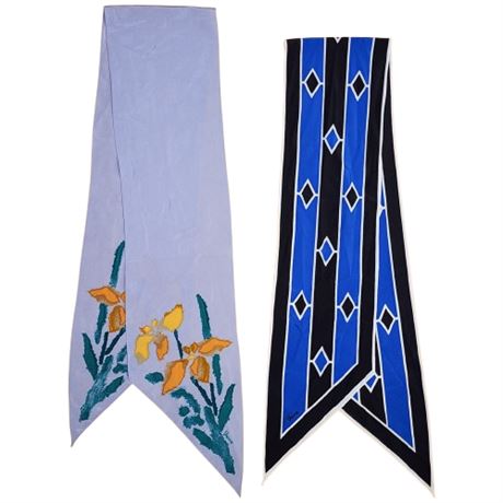 Pair Vintage VERA Long Patterned Silk Scarves
