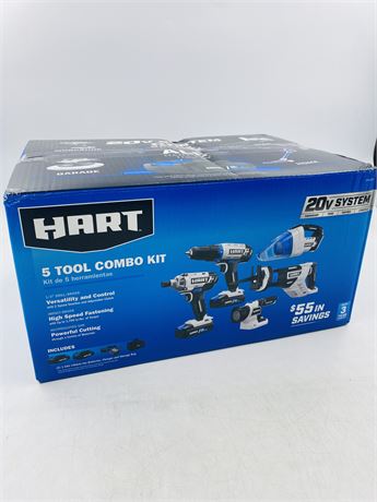 New Hart 20v 5 Tool Combo Kit w/ Batteries + Charger
