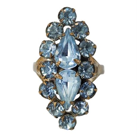 Vintage Prong Set Ice Blue Rhinestone Adjustable Ring