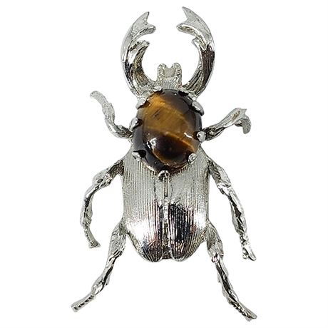 Vintage Tiger's Eye Beetle Brooch