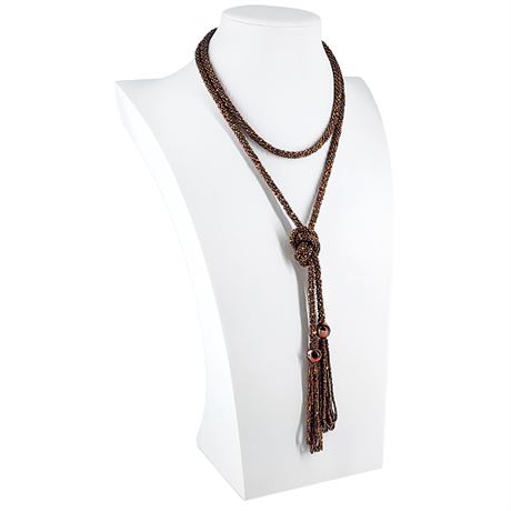 Vintage Art Deco Iridescent Brown Beaded Tassel Lariat Flapper Length Necklace