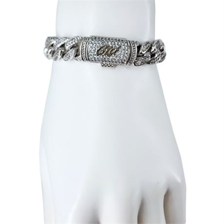Signed GLD White Gold Plated CZ Iced Cuban Link Bracelet