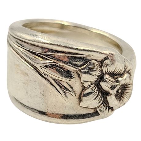 Silver Tone Daffodil Spoon Ring Size 7