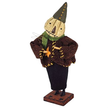 Primitive Style Halloween Pumpkin Head Figural Statuette