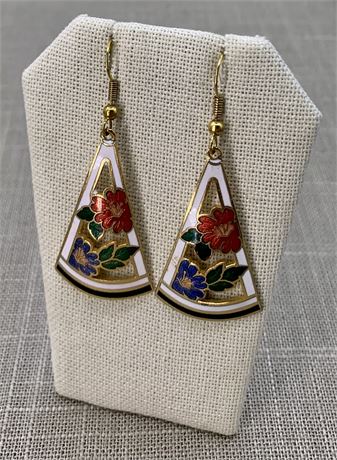 Pair of Chinese Blossom Pierced Cloisonné Earrings