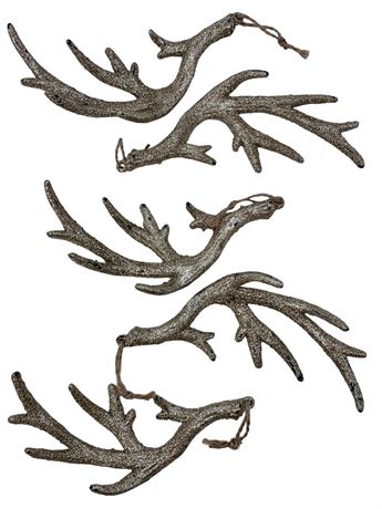 5 pc Glittering Silver Woodland 7” Antler Ornaments
