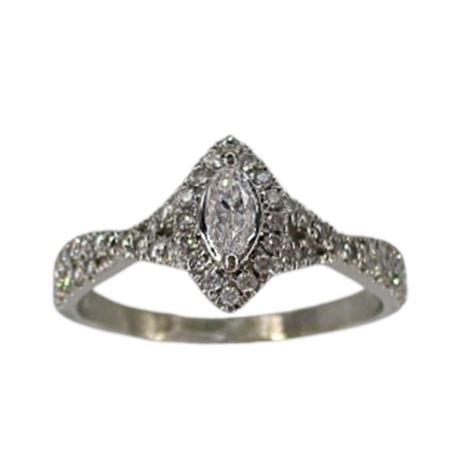 10K White Gold Marquise Diamond Halo Ring Sz 7.75