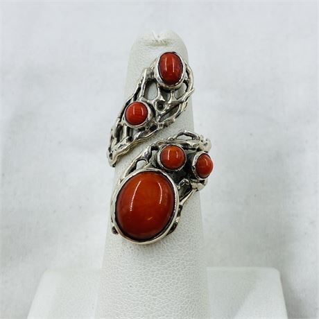 8g Sterling Coral Wrap Ring Size 6