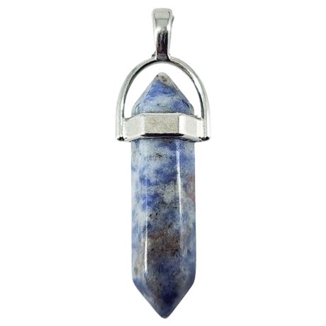 Vintage Silver Tone Sodalite Crystal Point Pendant
