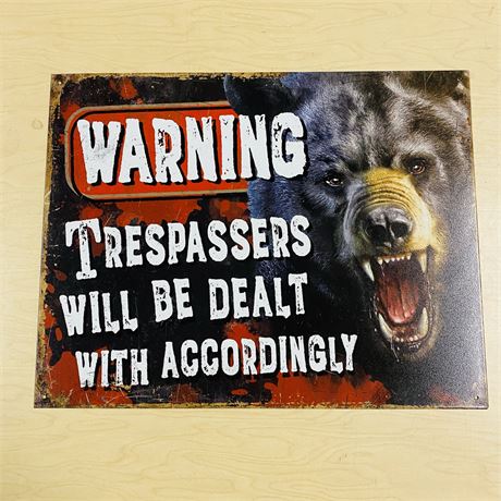 New Retro 12.5x16” No Trespassing Bear Metal Sign