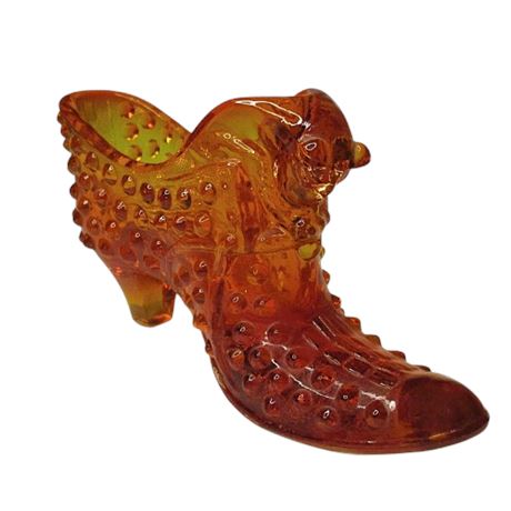 Fenton #3995 Amberina Hobnail Glass Cat Head Shoe Slipper