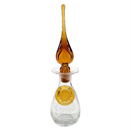 Mid-Century Rainbow Glass Crackle Bottle w/ Amber Genie Stopper
