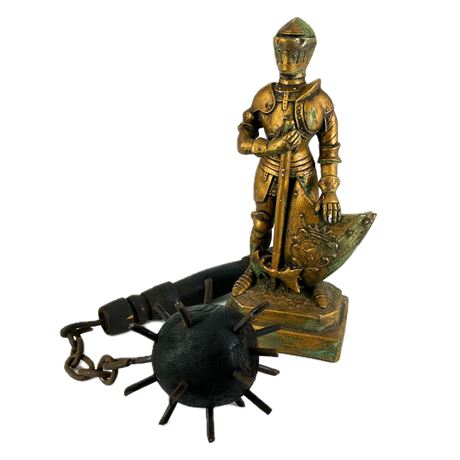 Vintage Chalkware Knight Figurine with Decorative Mace