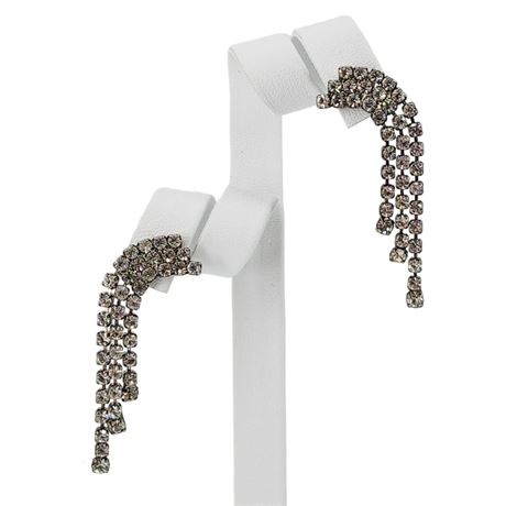 Vintage Curved 3-Row Prong Set Rhinestone Post Back Earrings