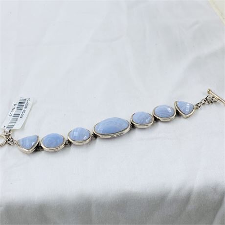 26.9g Sterling Blue Lace Agate Toggle Bracelet