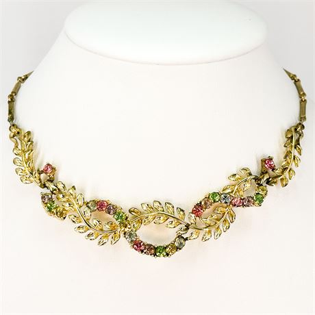 Vintage Coro Gold Tone & Rhinestone Necklace