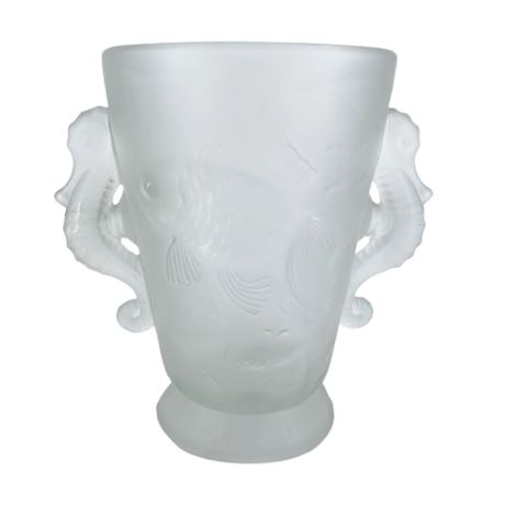 Lalique Crystal Seahorse Handled Vase