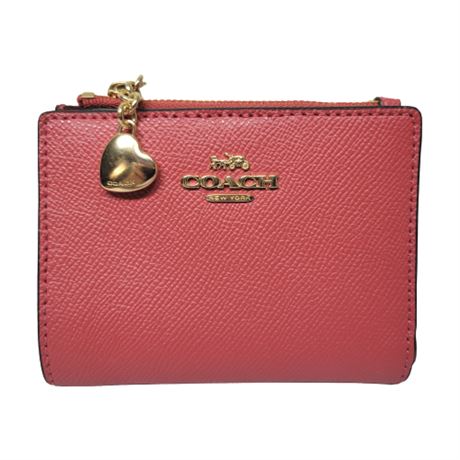COACH Pink Crossgrain Leather Snap Card Case Bifold Wallet