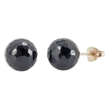 Sterling Silver Faceted Black Glass Stud Earrings