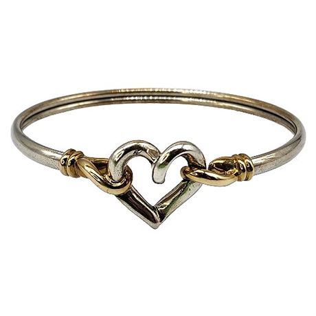 Signed Alwand Vahan 14K Gold & Sterling Silver Heart Bangle Bracelet