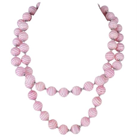 Vintage Pink Hollow Molded Swirl Bead Double Strand Necklace