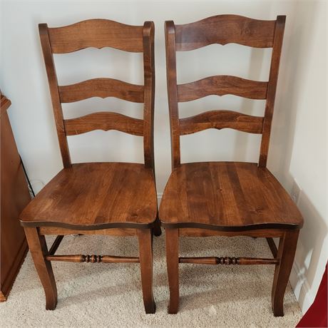 Pair Solid Maple Dining Chairs w/ Teak Stain
