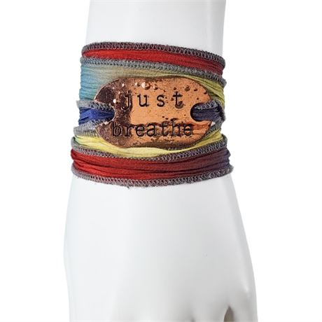 Artisan Made Ice Dyed Silk Copper "Just Breathe" Wrap Bracelet
