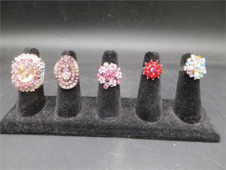 5 Glittery Fancy Rhinestone Rings #2