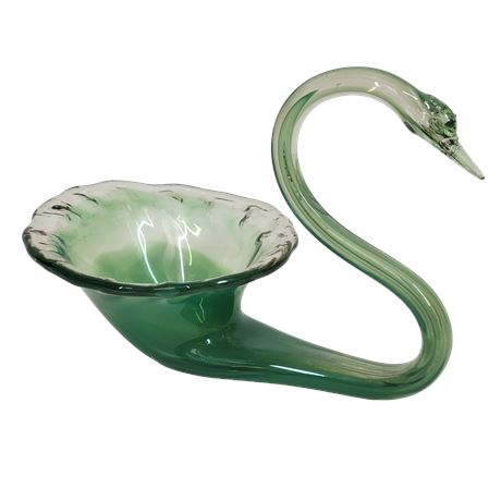 Vintage Murano Style Art Glass Green Swirl Swan Console Bowl