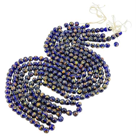 Three Strands Vtg Handmade Murano Glass Blue Speckled Beads