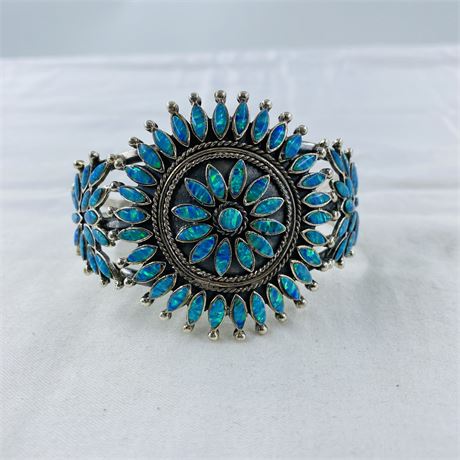 Breathtaking 60g Fire Opal Sterling Cuff Bracelet