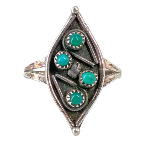 Silver-Tone Turquoise Cluster Ring – Split Shank, Southwestern Style