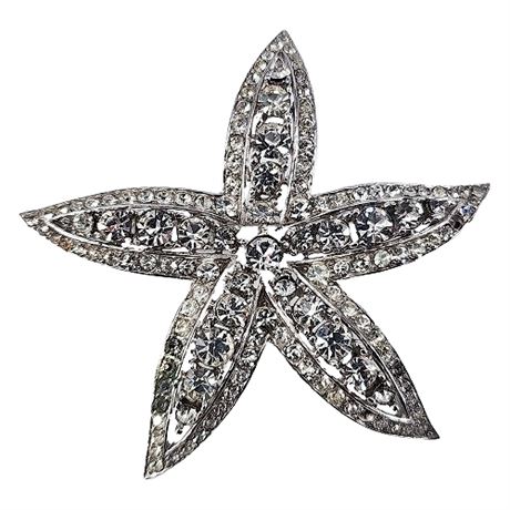 Signed Crown Trifari Rhinestone Star/Flower Brooch