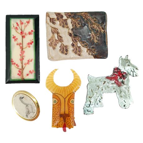 Mixed Artist-Style Brooch Assortment Including Nature and Animal Themes