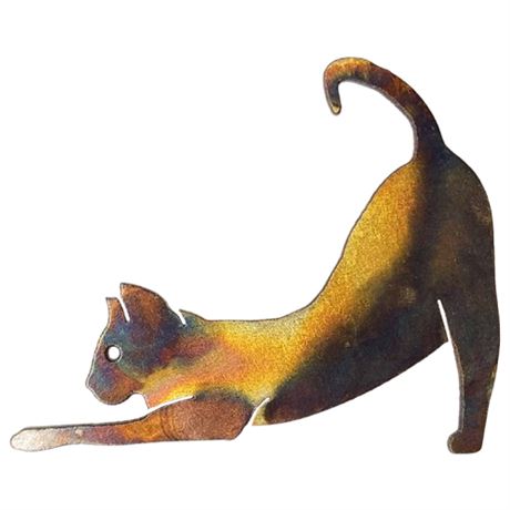 Vintage Laser Cut Metal Stretching Cat Brooch