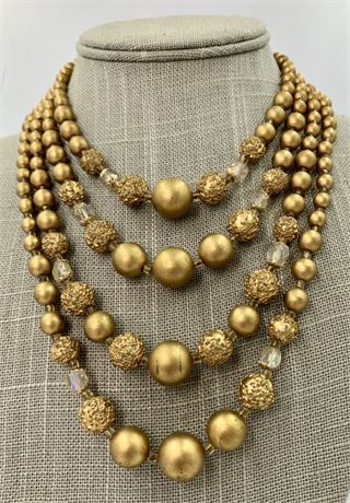 MCM 4 Strand Aurora Borealis Crystal & Gold Bead Date Night Necklace